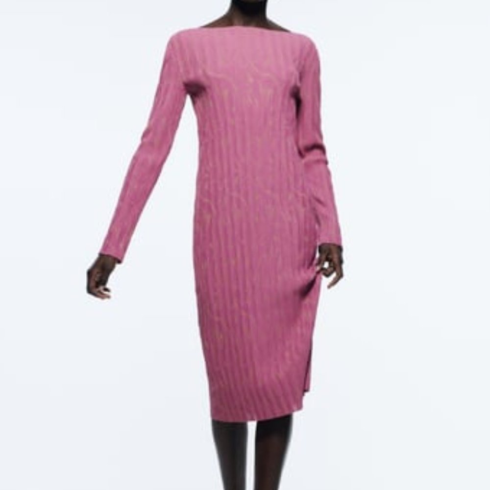NWT MAUVE PINK JACQUARD MIDI DRESS.